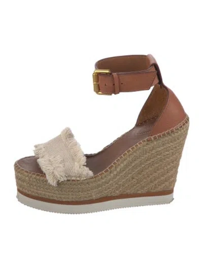 Pre-owned See By Chloé Leather Fringe Trim Accent Espadrilles In Brown