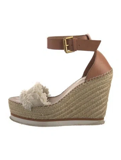 Pre-owned See By Chloé Leather Fringe Trim Accent Espadrilles In Neutral