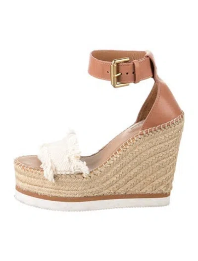 Pre-owned See By Chloé Leather Fringe Trim Accent Espadrilles In Neutrals