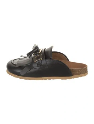 Pre-owned See By Chloé Leather Fringe Trim Accent Mules In Black