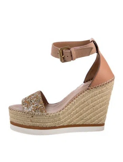 Pre-owned See By Chloé Leather Glitter Accents Espadrilles In Pink