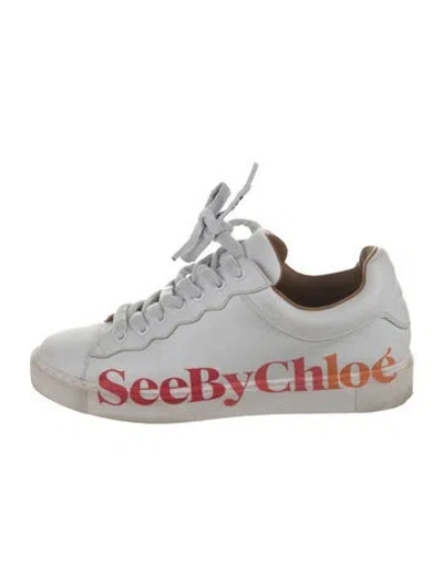 Pre-owned See By Chloé Leather Graphic Print Sneakers In White