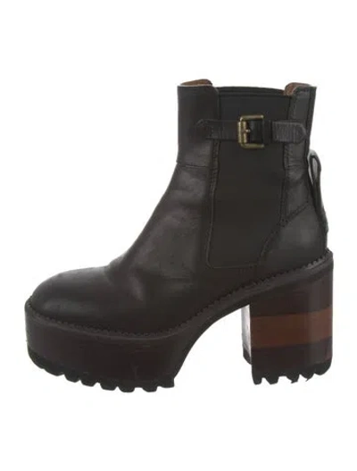Pre-owned See By Chloé Leather Grosgrain Trim Boots In Black