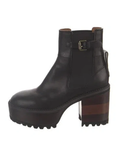 Pre-owned See By Chloé Leather Grosgrain Trim Boots In Black