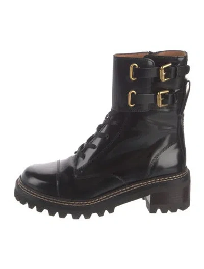 Pre-owned See By Chloé Leather Lace-up Boots In Blue