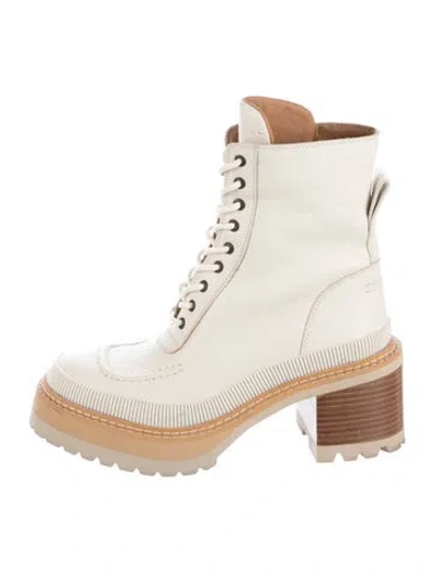 Pre-owned See By Chloé Leather Lace-up Boots In Neutrals