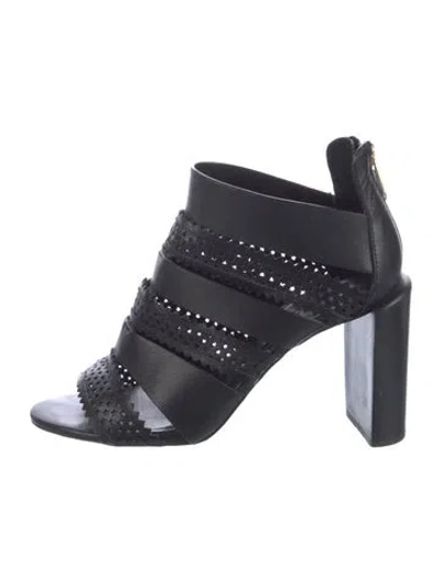 Pre-owned See By Chloé Leather Lasercut Accents Gladiator Sandals In Black