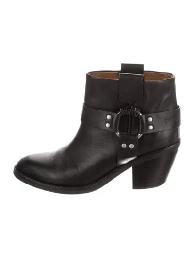 Pre-owned See By Chloé Leather Moto Boots In Black