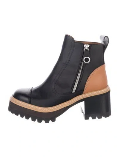 Pre-owned See By Chloé Leather Moto Boots In Black