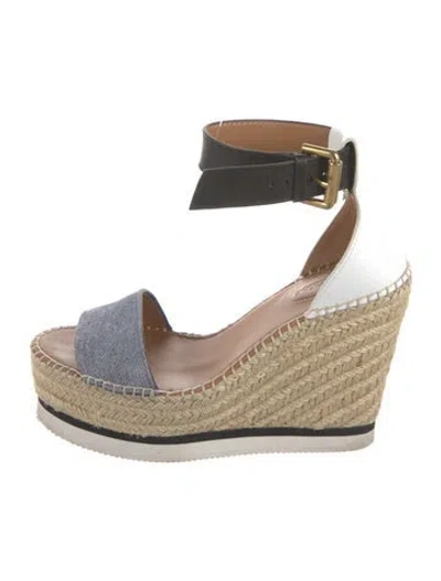 Pre-owned See By Chloé Leather Patterned Espadrilles In Black
