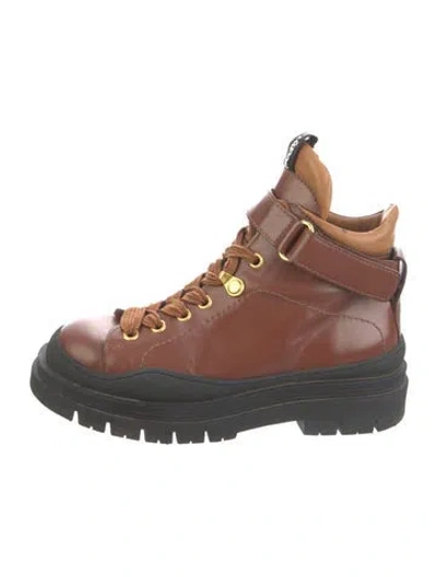 Pre-owned See By Chloé Leather Printed Hiking Boots In Brown