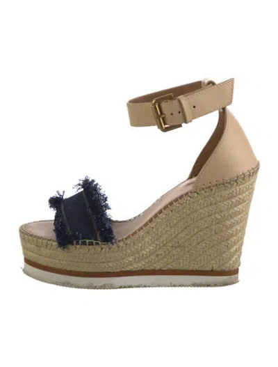 Pre-owned See By Chloé Leather Raw-edge Trim Espadrilles In Blue