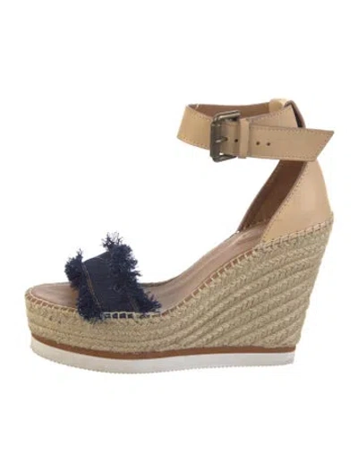 Pre-owned See By Chloé Leather Raw-edge Trim Espadrilles In Blue