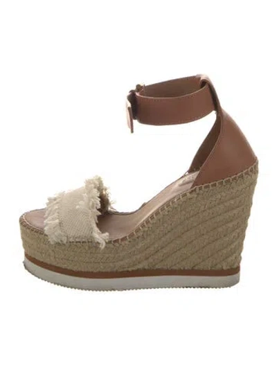 Pre-owned See By Chloé Leather Raw-edge Trim Espadrilles In Brown