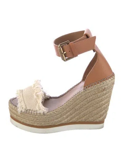 Pre-owned See By Chloé Leather Raw-edge Trim Espadrilles In Brown