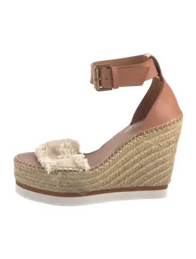 Pre-owned See By Chloé Leather Raw-edge Trim Espadrilles In Brown