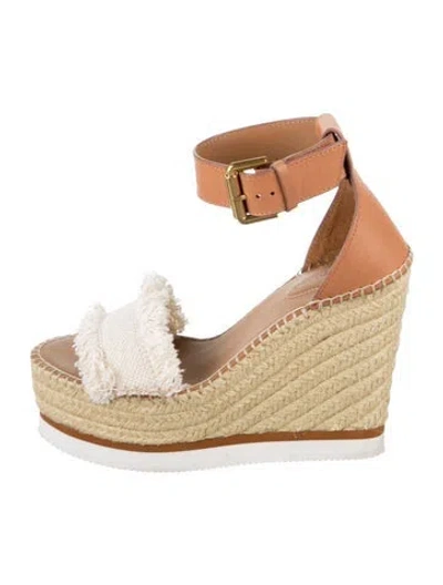 Pre-owned See By Chloé Leather Raw-edge Trim Espadrilles In Neutrals