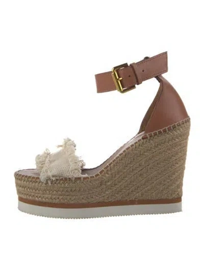 Pre-owned See By Chloé Leather Raw-edge Trim Espadrilles In Neutrals