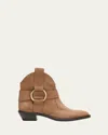 See By Chloé Leather Ring Harness Ankle Booties In Dark Beige