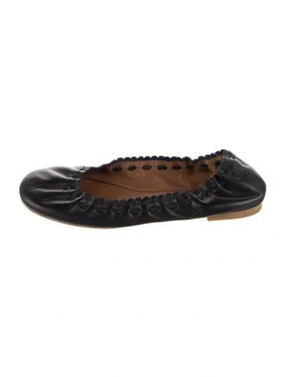 Pre-owned See By Chloé Leather Scalloped Accent Ballet Flats In Black