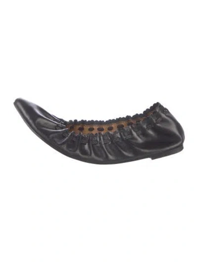 Pre-owned See By Chloé Leather Scalloped Accent Ballet Flats In Black