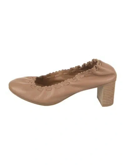 Pre-owned See By Chloé Leather Scalloped Accent Ballet Flats In Brown