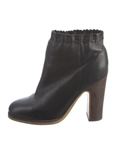 Pre-owned See By Chloé Leather Scalloped Accent Boots In Black