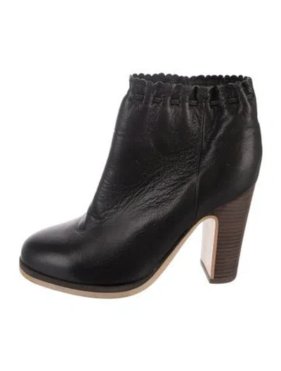 Pre-owned See By Chloé Leather Scalloped Accent Boots In Black