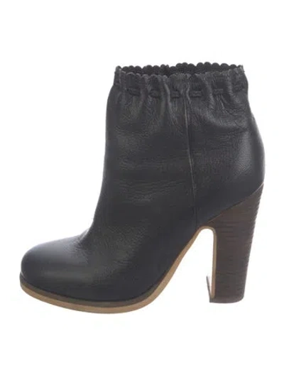 Pre-owned See By Chloé Leather Scalloped Accent Boots In Blue