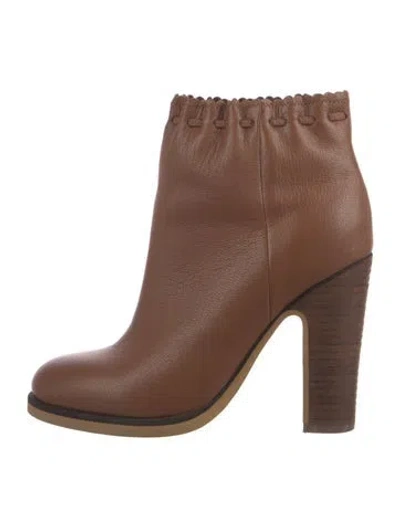 Pre-owned See By Chloé Leather Scalloped Accent Boots In Brown