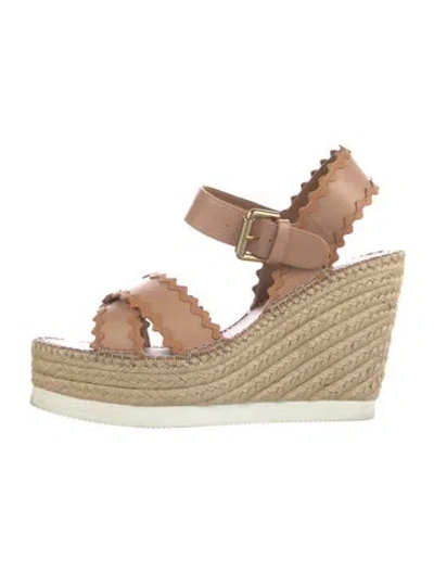 Pre-owned See By Chloé Leather Scalloped Accent Espadrilles In Neutral