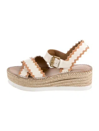 Pre-owned See By Chloé Leather Scalloped Accent Espadrilles In Neutral