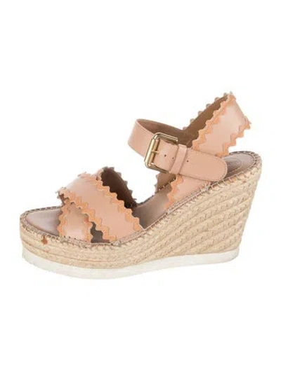 Pre-owned See By Chloé Leather Scalloped Accent Espadrilles In Neutrals