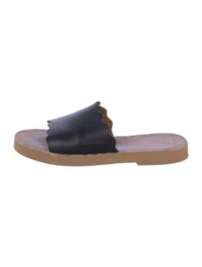 Pre-owned See By Chloé Leather Scalloped Accent Slides In Multi