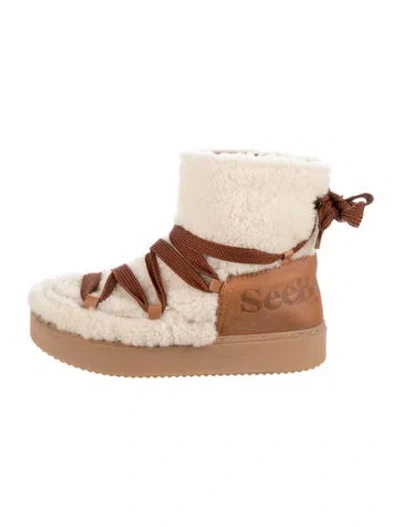 Pre-owned See By Chloé Leather Snow Boots In Neutrals