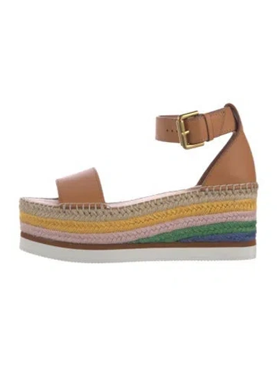 Pre-owned See By Chloé Leather Striped Espadrilles In Brown