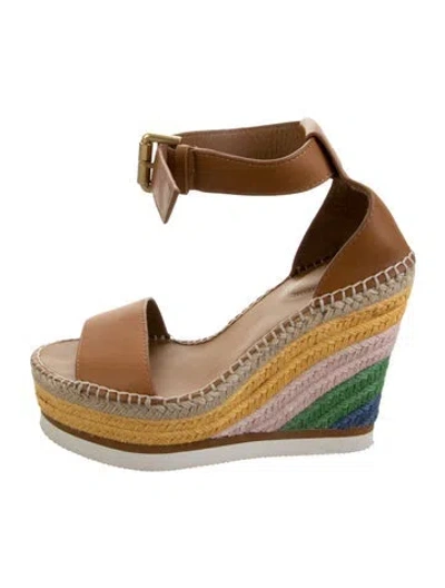 Pre-owned See By Chloé Leather Striped Espadrilles In Brown
