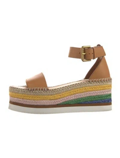 Pre-owned See By Chloé Leather Striped Espadrilles In Neutral