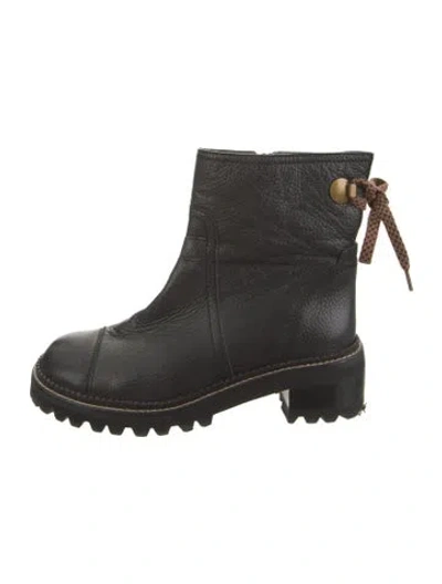 Pre-owned See By Chloé Leather Striped Moto Boots In Black