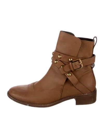 Pre-owned See By Chloé Leather Studded Accents Moto Boots In Brown
