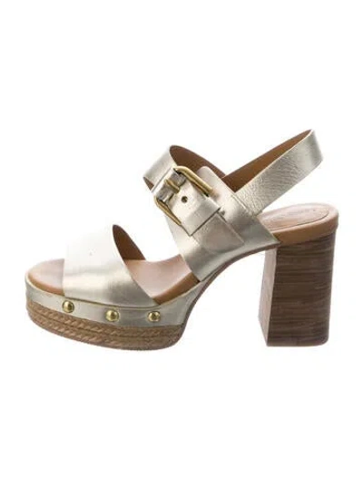Pre-owned See By Chloé Leather Studded Accents Sandals In Gold/metallic