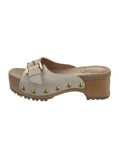Pre-owned See By Chloé Leather Studded Accents Slides In Gray
