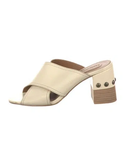 Pre-owned See By Chloé Leather Studded Accents Slides In Neutral