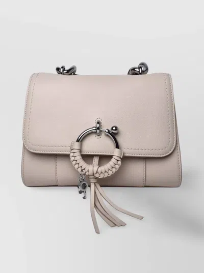 See By Chloé Leather Tote Bag With Chain Strap And Metal Ring Detail In Gray