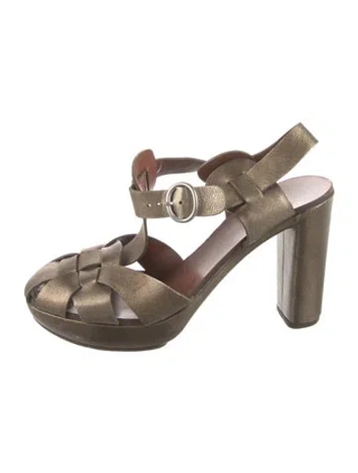 Pre-owned See By Chloé Leather T-strap Pumps In Gold