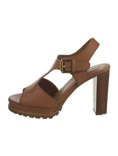 Pre-owned See By Chloé Leather T-strap Sandals In Neutral