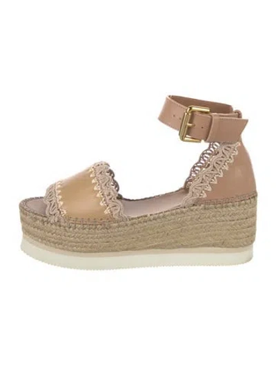 Pre-owned See By Chloé Leather Tweed Pattern Espadrilles In Neutral