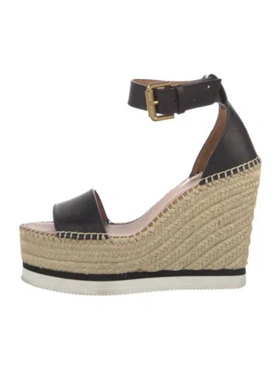 Pre-owned See By Chloé Leather Whipstitch Trim Espadrilles