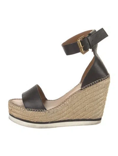 Pre-owned See By Chloé Leather Whipstitch Trim Espadrilles In Black