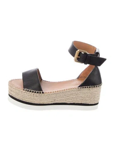 Pre-owned See By Chloé Leather Whipstitch Trim Espadrilles In Black